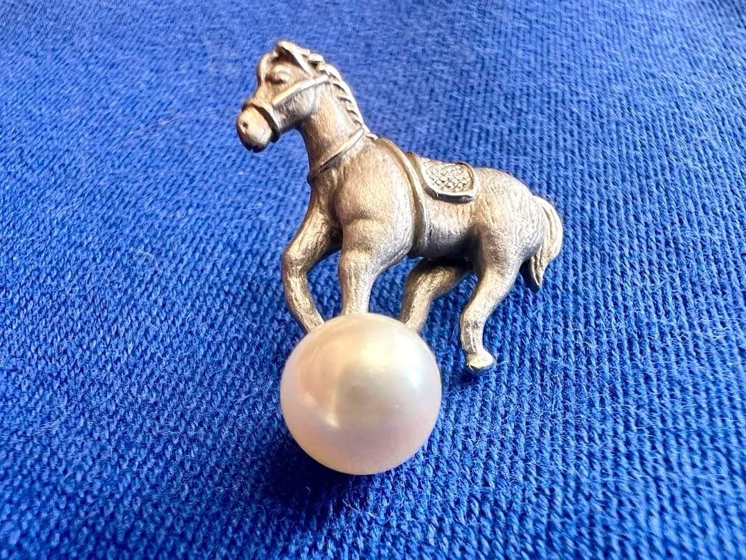 アンティーク⭐︎ホースブローチ 馬のピンブローチ　sv925 本真珠8mm珠