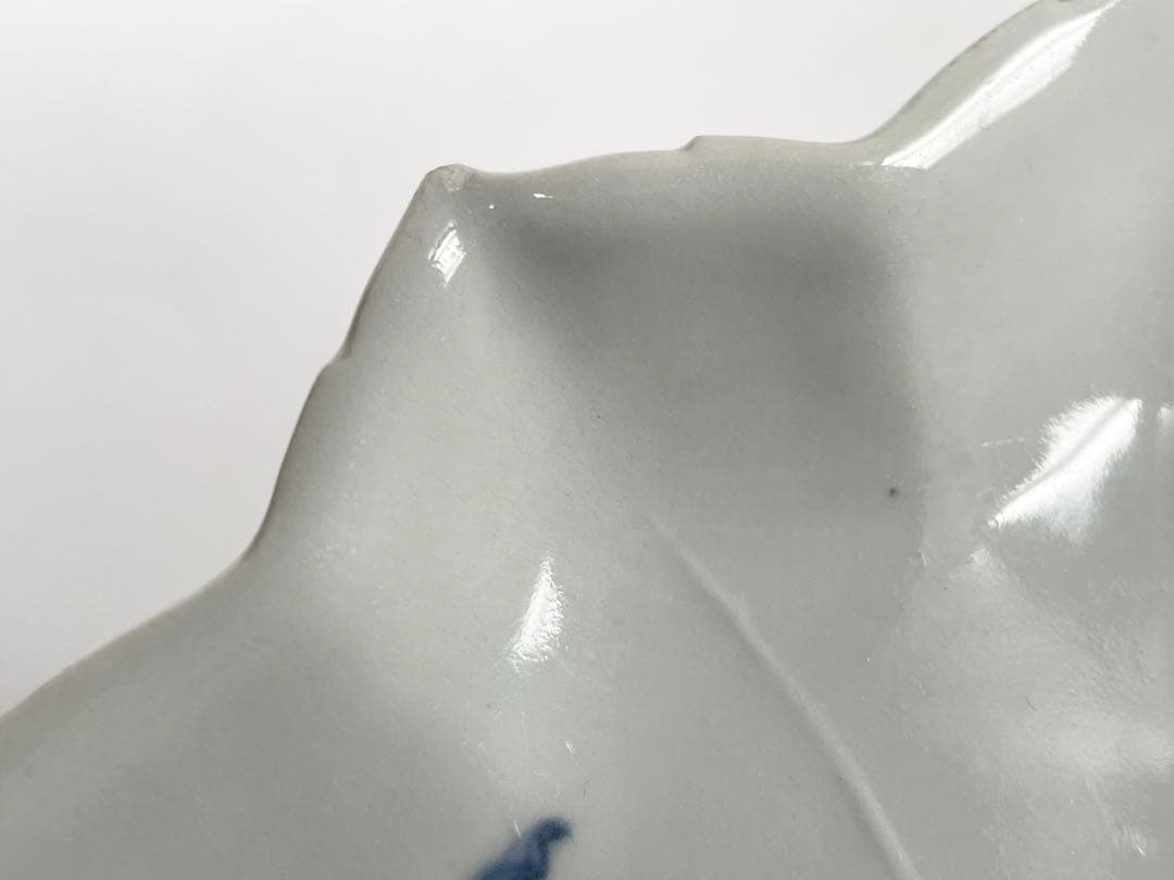 骨董　アンティーク　藍九谷　染付如意雲文楓形皿　変形皿