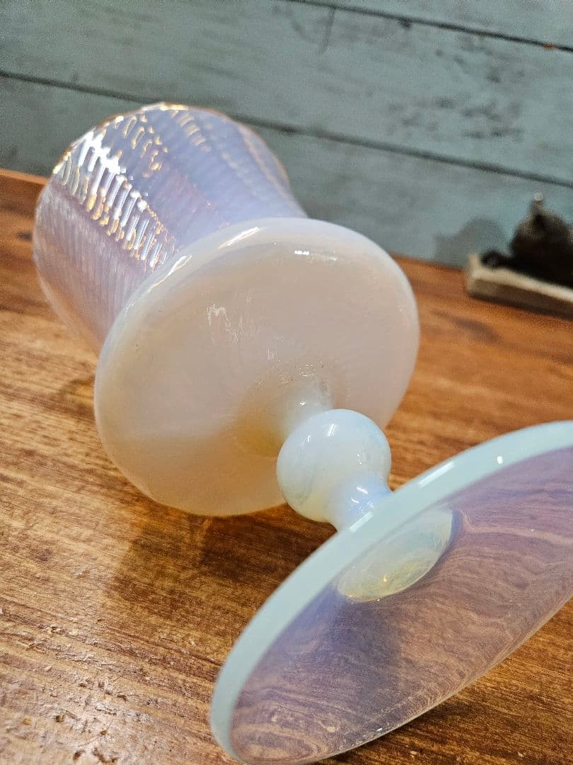 フランスアンティーク オパールセントガラスの花瓶 グラス フラワーベース