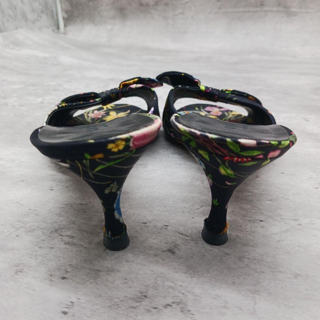 ✨美品✨ グッチ レディース フローラ サンダル ブラック系 総柄 36.5C