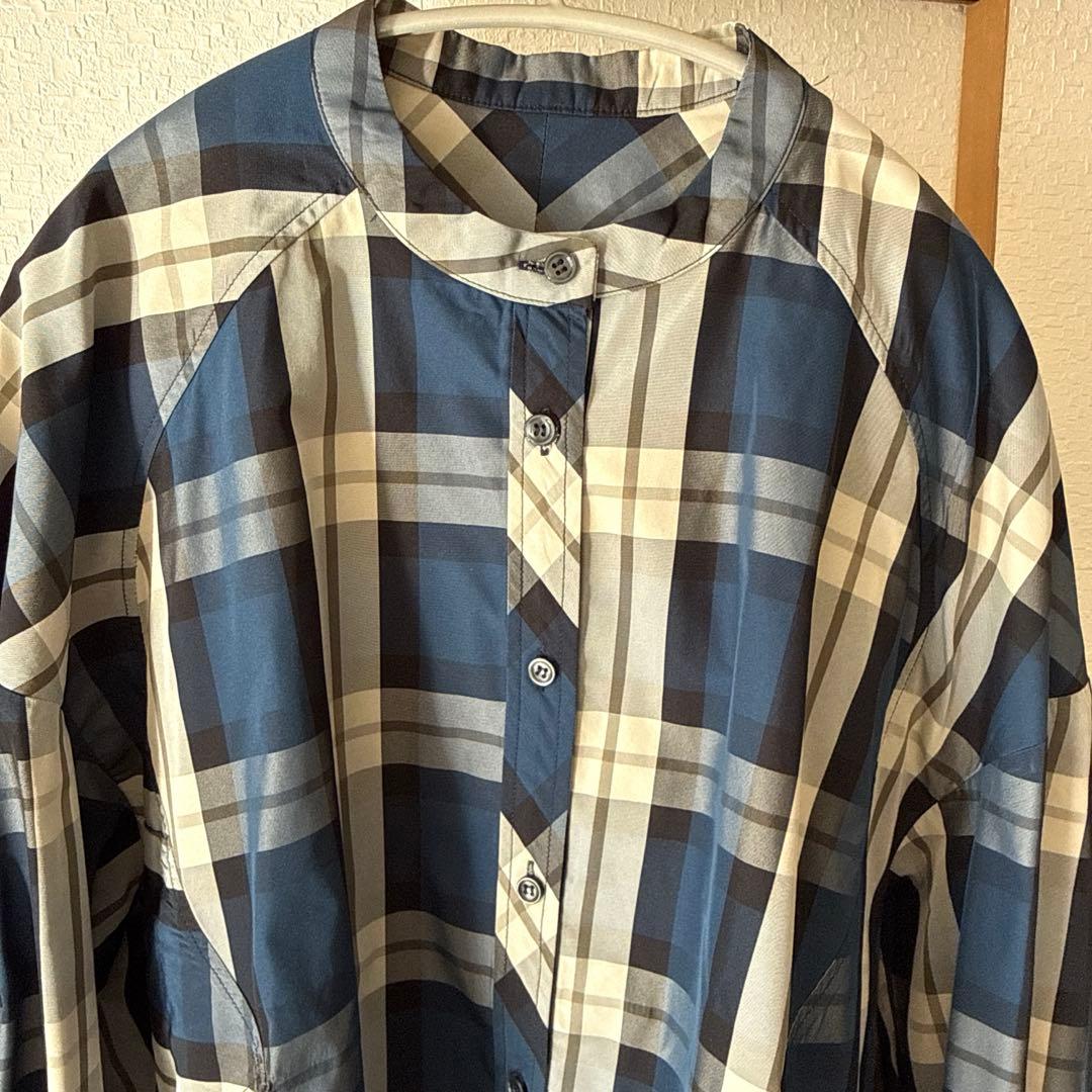 マチャット ネイビー チェック柄 オーバーブラウス