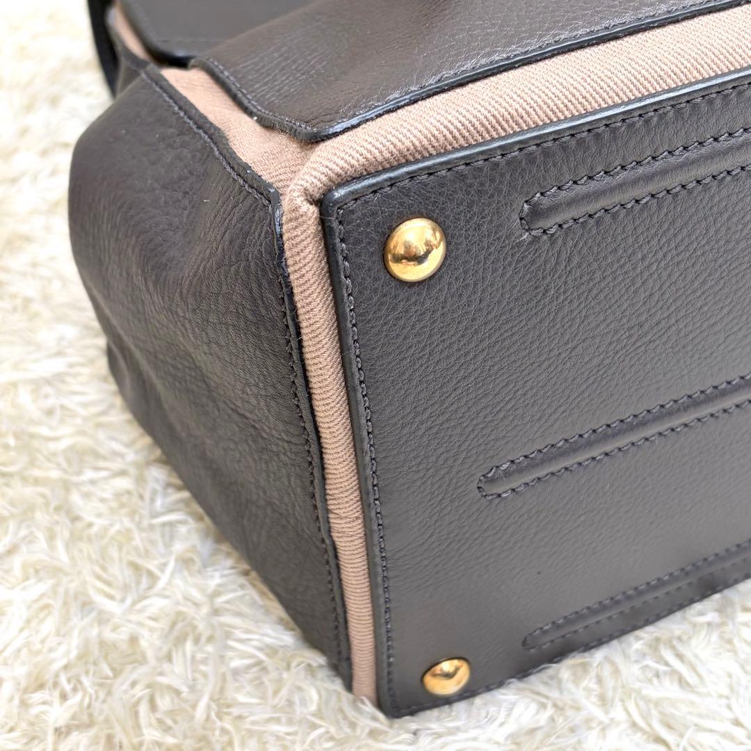 YSL イヴサンローラン ミューズトゥ グレー レザー ハンドバッグ　肩掛け