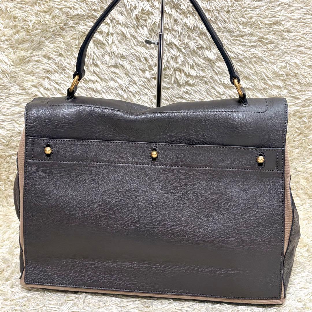 YSL イヴサンローラン ミューズトゥ グレー レザー ハンドバッグ　肩掛け