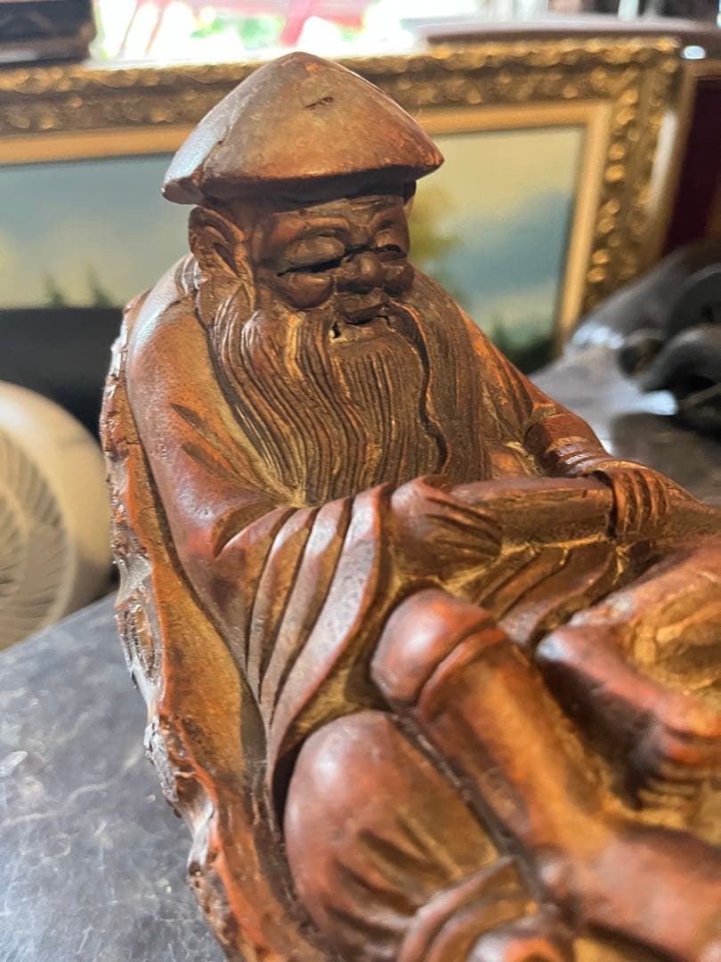 寿老人、竹彫刻寿老人、竹一刀彫り、竹細工寿老人、江戸時代寿老人、木彫り寿老人