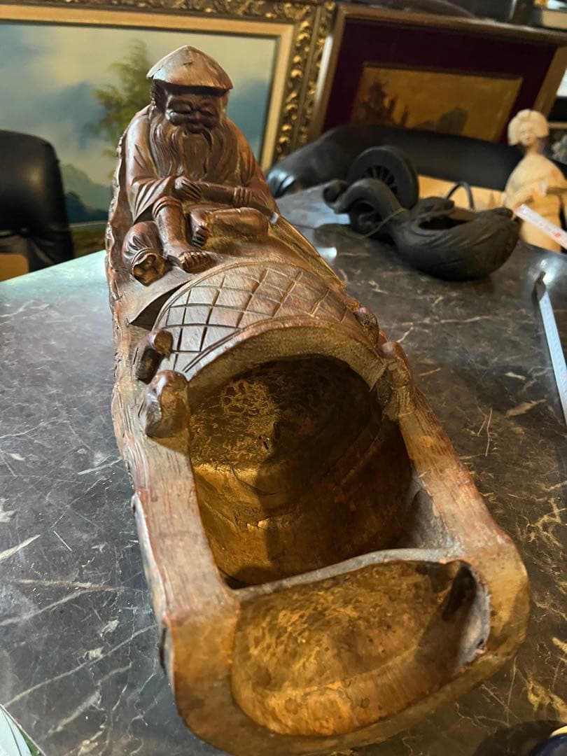 寿老人、竹彫刻寿老人、竹一刀彫り、竹細工寿老人、江戸時代寿老人、木彫り寿老人