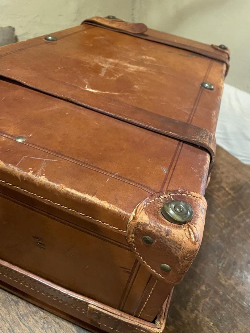 アンティーク レザー トランク 本革 特大 ヌメ革 キャメル キャリー ケース