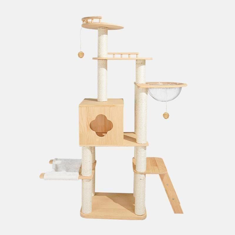 高級 キャットタワー 木製 多頭飼い 据え置き型 大型 爪とぎ 宇宙船　猫家族
