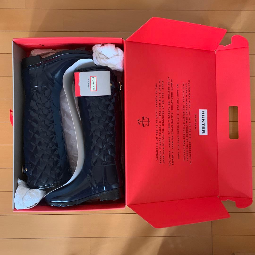 ハンター　レインブーツ　グロス　キルティング　トール　UK3 ネイビー
