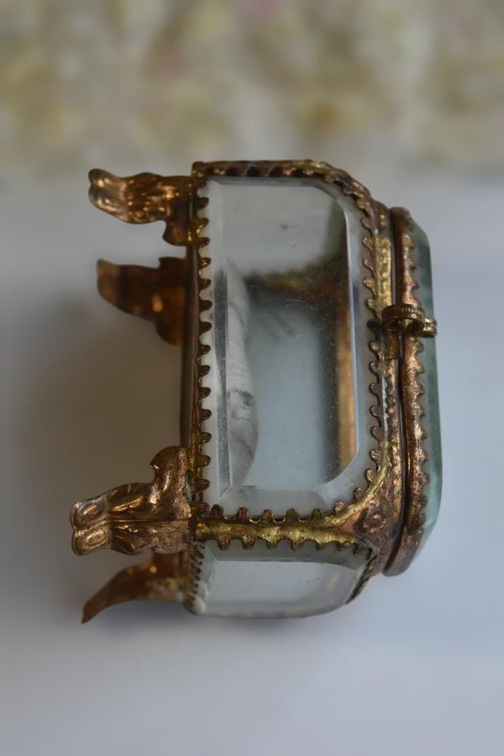 美品　ガラス宝石箱　ジュエリーボックス　　フランスアンティーク　べべルガラス