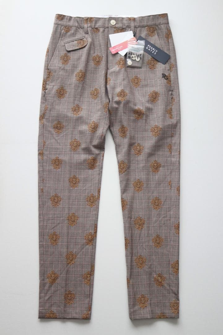 新品【パーリーゲイツ】ストレッチ エンブレムチェック柄 ロングパンツ 5(L)