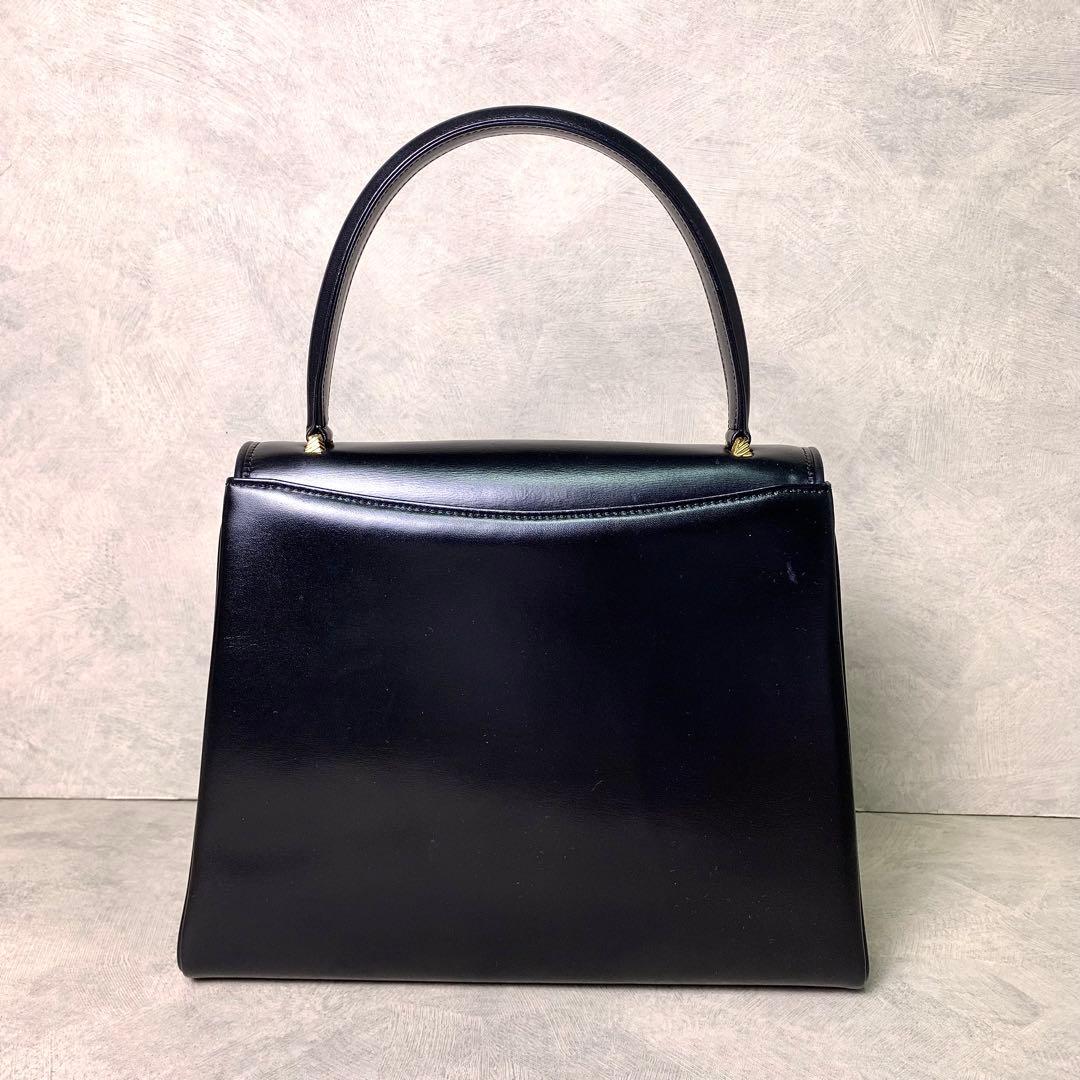 WAKO 銀座和光 カーフレザー ゴールド金具 フォーマル ハンドバッグ 黒