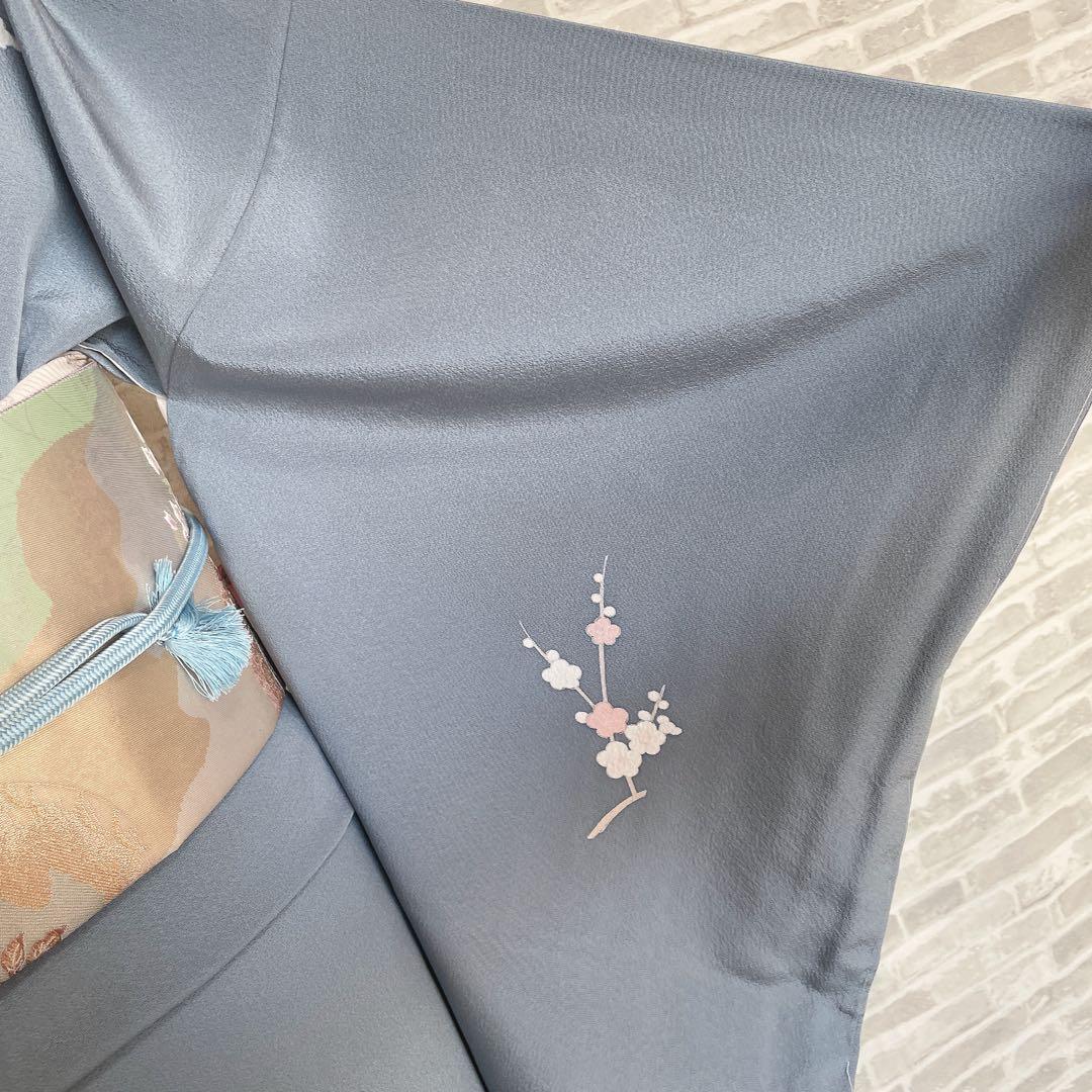 訪問着　フルセット　梅　梅の木　貝桶　地紙　金駒刺繍　金彩　入学式　卒業式　Q2