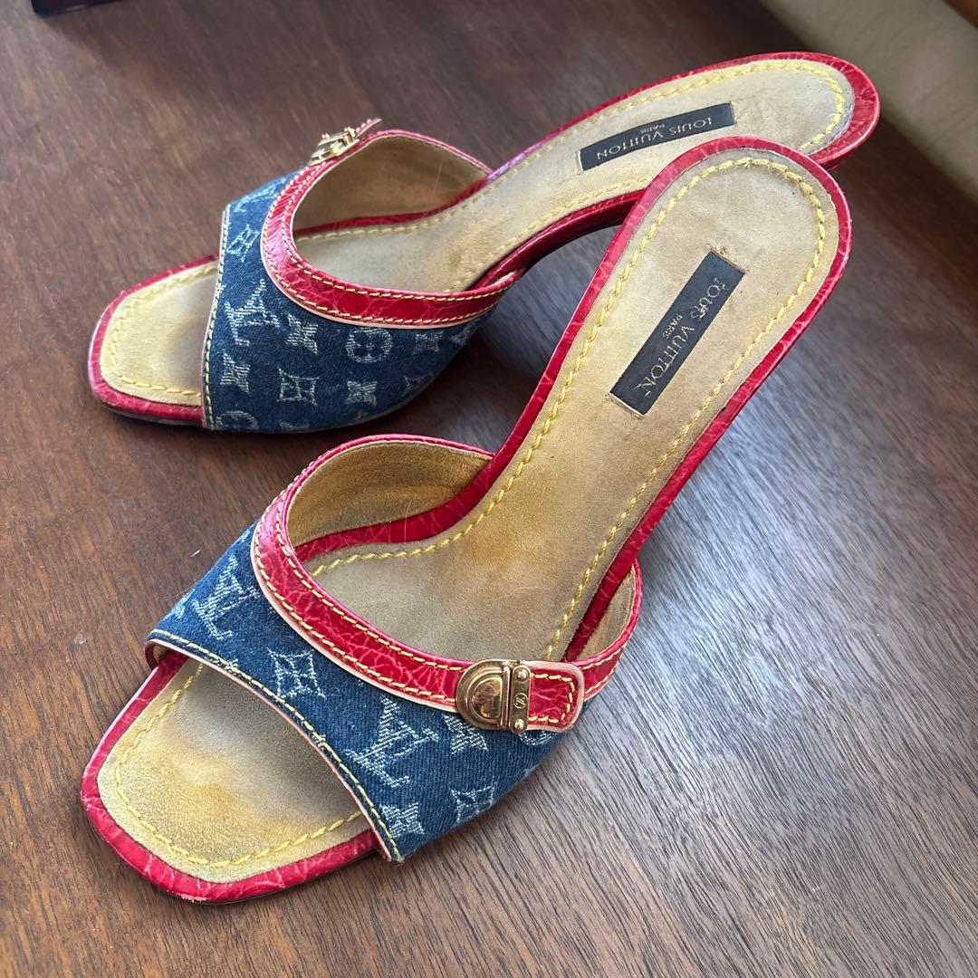 Louis Vuitton デニム レッド ミュール