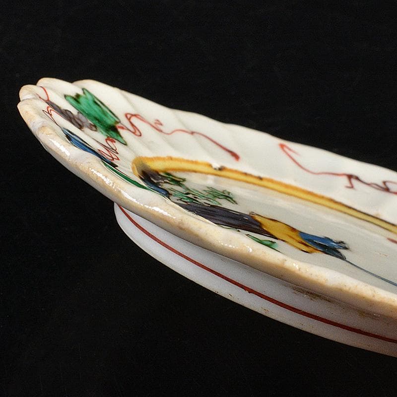 九谷焼　古九谷　角福銘　色絵花鳥文　輪花皿　手塩皿　小皿　五客　V　R7321