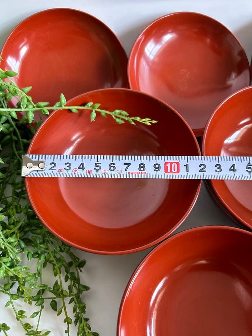 輪島塗　時代物 木製 梅鳥図　鈴形 布着 蓋付　朱色 煮物椀 吸物椀 10客