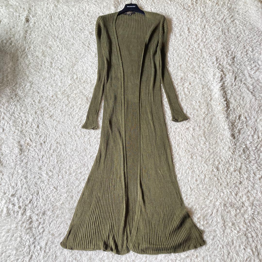 美品✨ロロピアーナ 現行タグ　シルクとリネンスリット　ロングカーディガン　緑