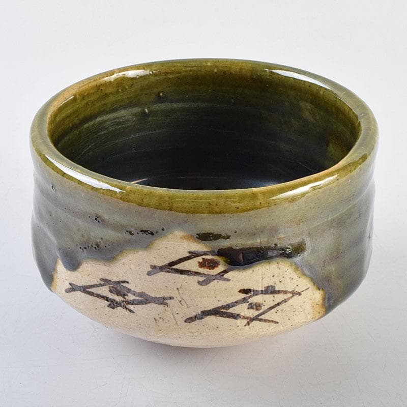 北大路魯山人作　織部焼　青織部　茶碗　黒田陶々庵極め箱　M　R9447