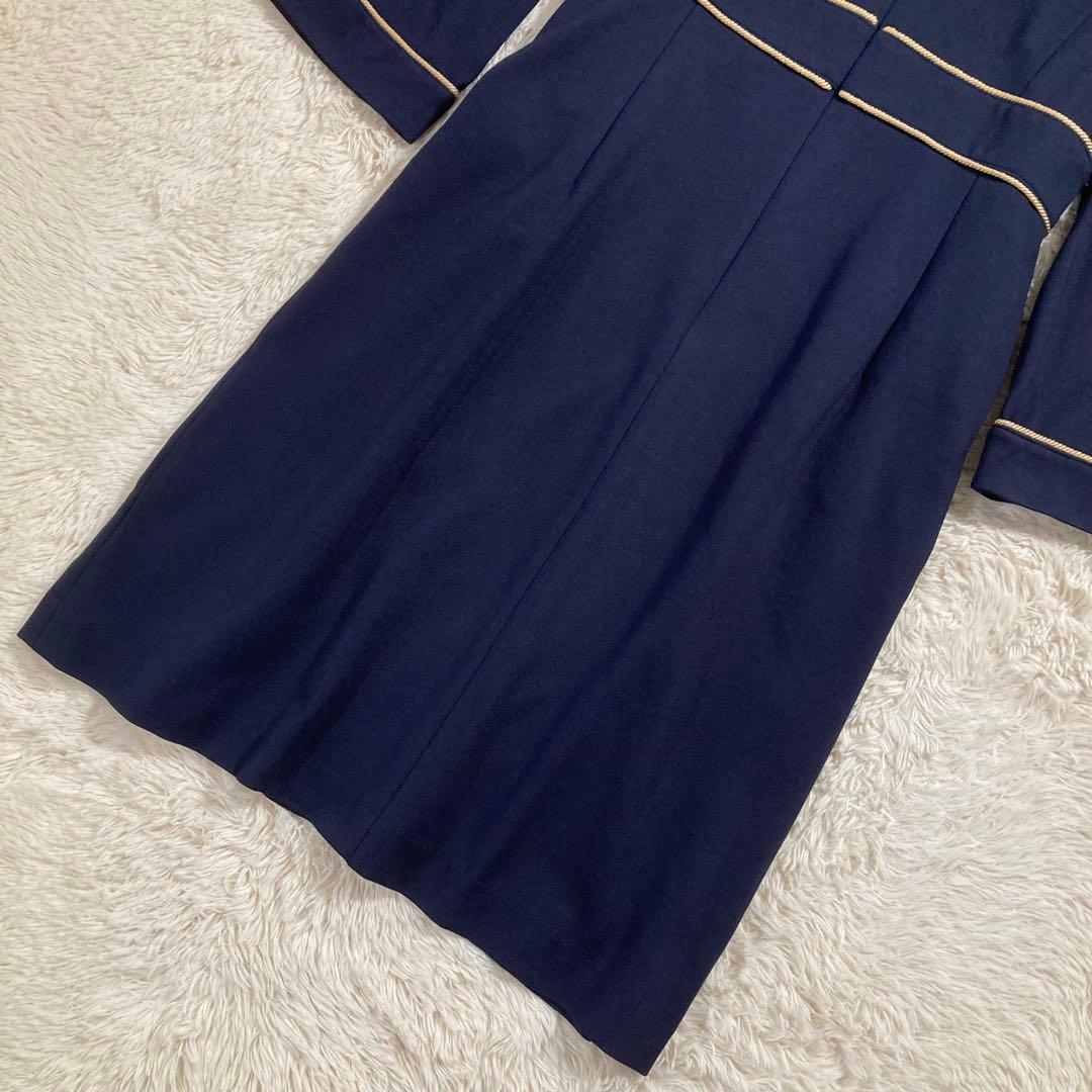 未使用タグ付 ローラアシュレイ ひざ丈ワンピース フレア 七分袖 紺色