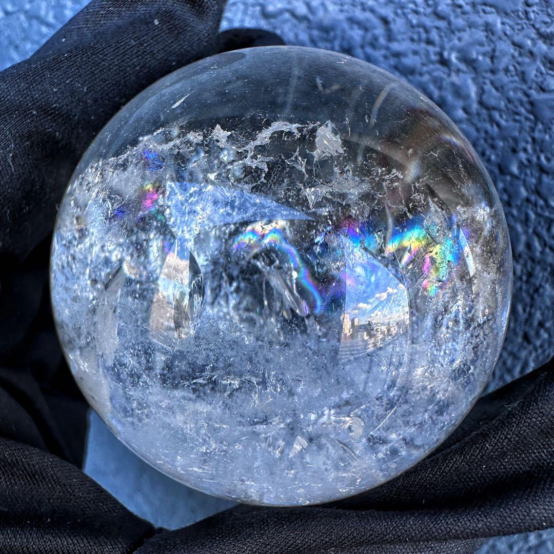 ヒマラヤ水晶☆ガーデンクォーツ共生 丸玉レインボー☆天然石☆パワー浄化A1310