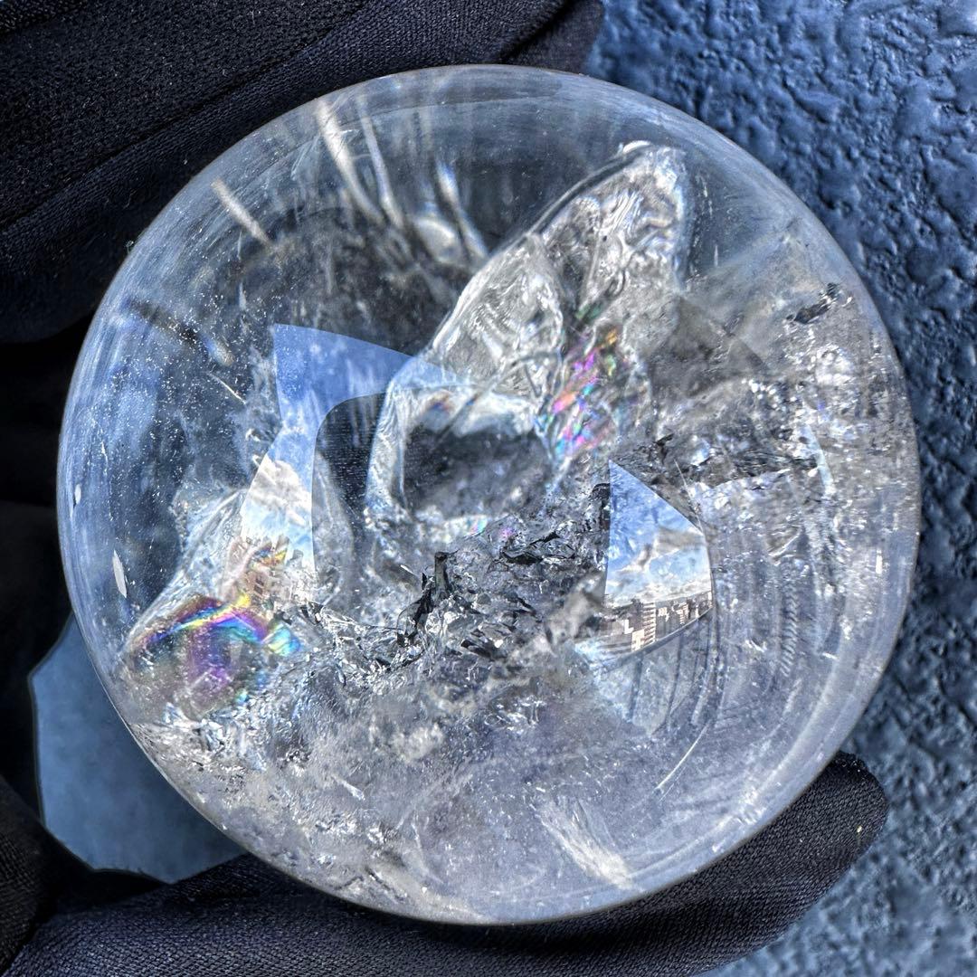 ヒマラヤ水晶☆ガーデンクォーツ共生 丸玉レインボー☆天然石☆パワー浄化A1310