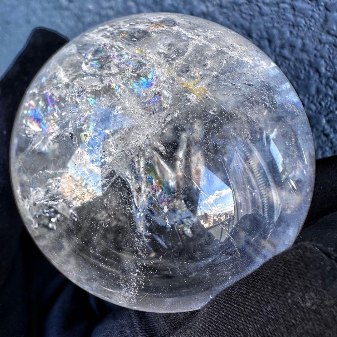 ヒマラヤ水晶☆ガーデンクォーツ共生 丸玉レインボー☆天然石☆パワー浄化A1310