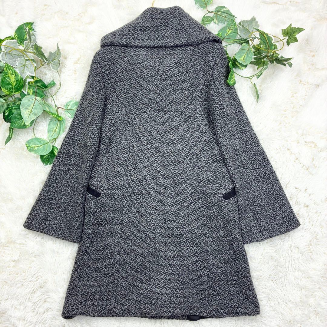 美品　マックスマーラ　ビッグカラー　ツイード　ウールコート　フレアスリーブ　L