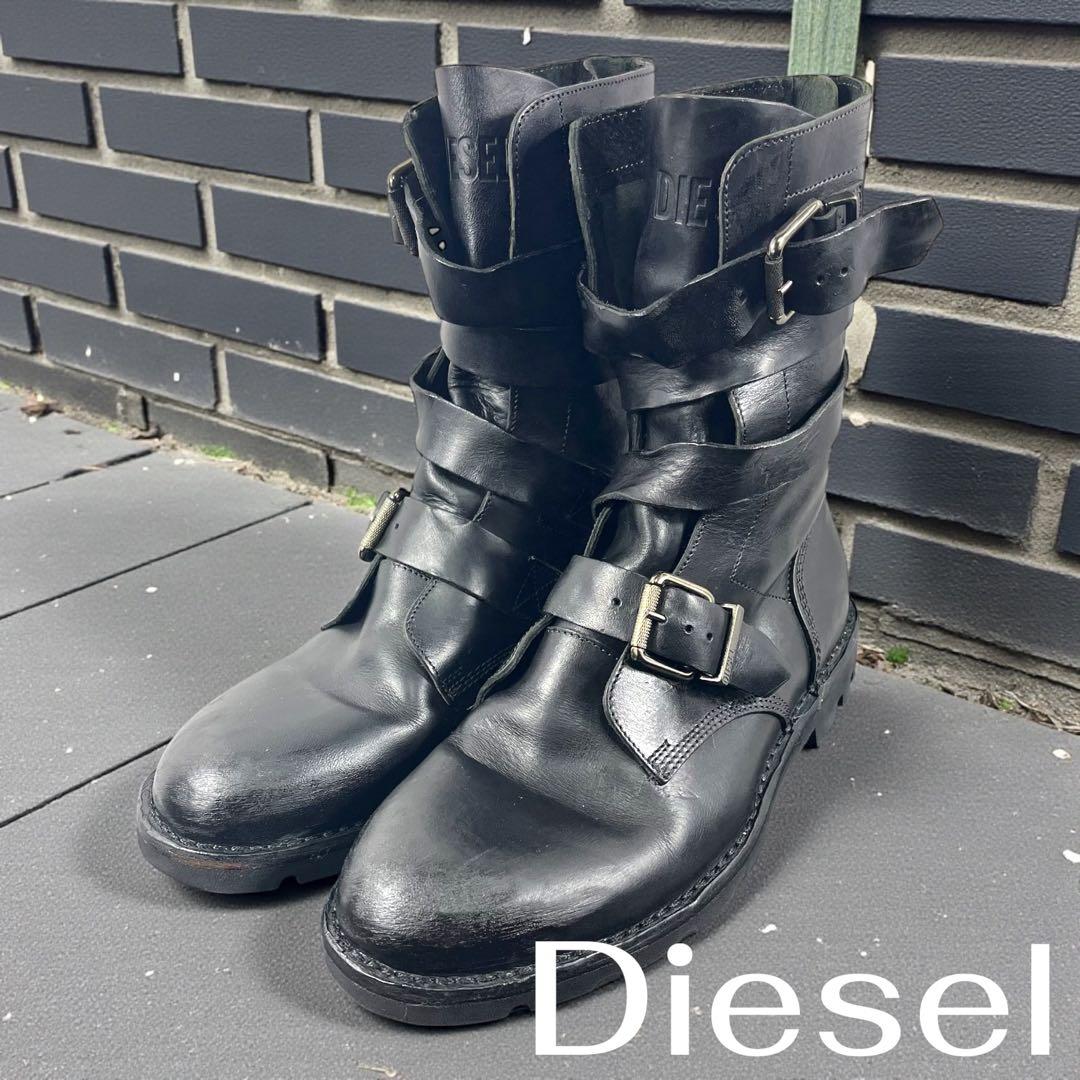 DIESEL BLACK GOLDブラック ワークブーツ ストラップ付き