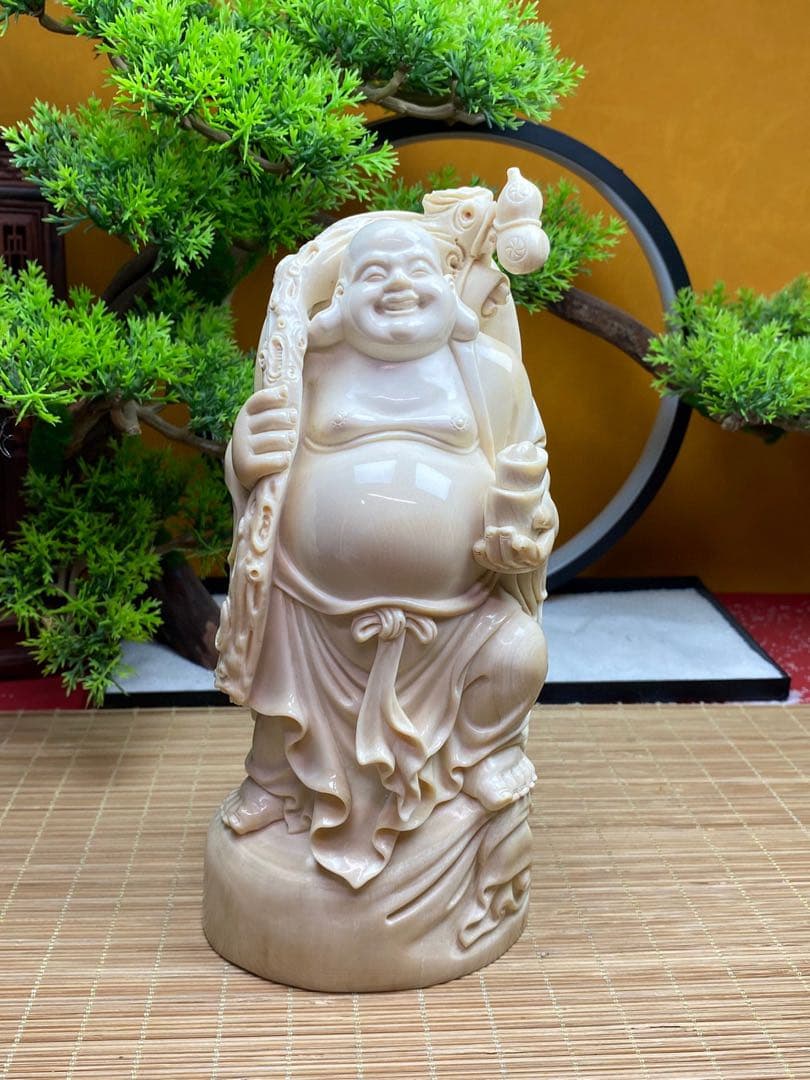 天然マンモス牙美しい手作り弥勒仏 置物