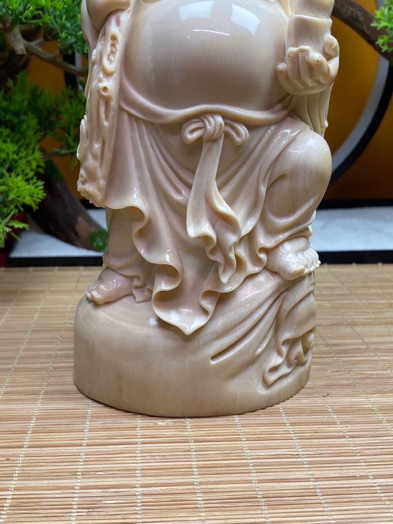 天然マンモス牙美しい手作り弥勒仏 置物