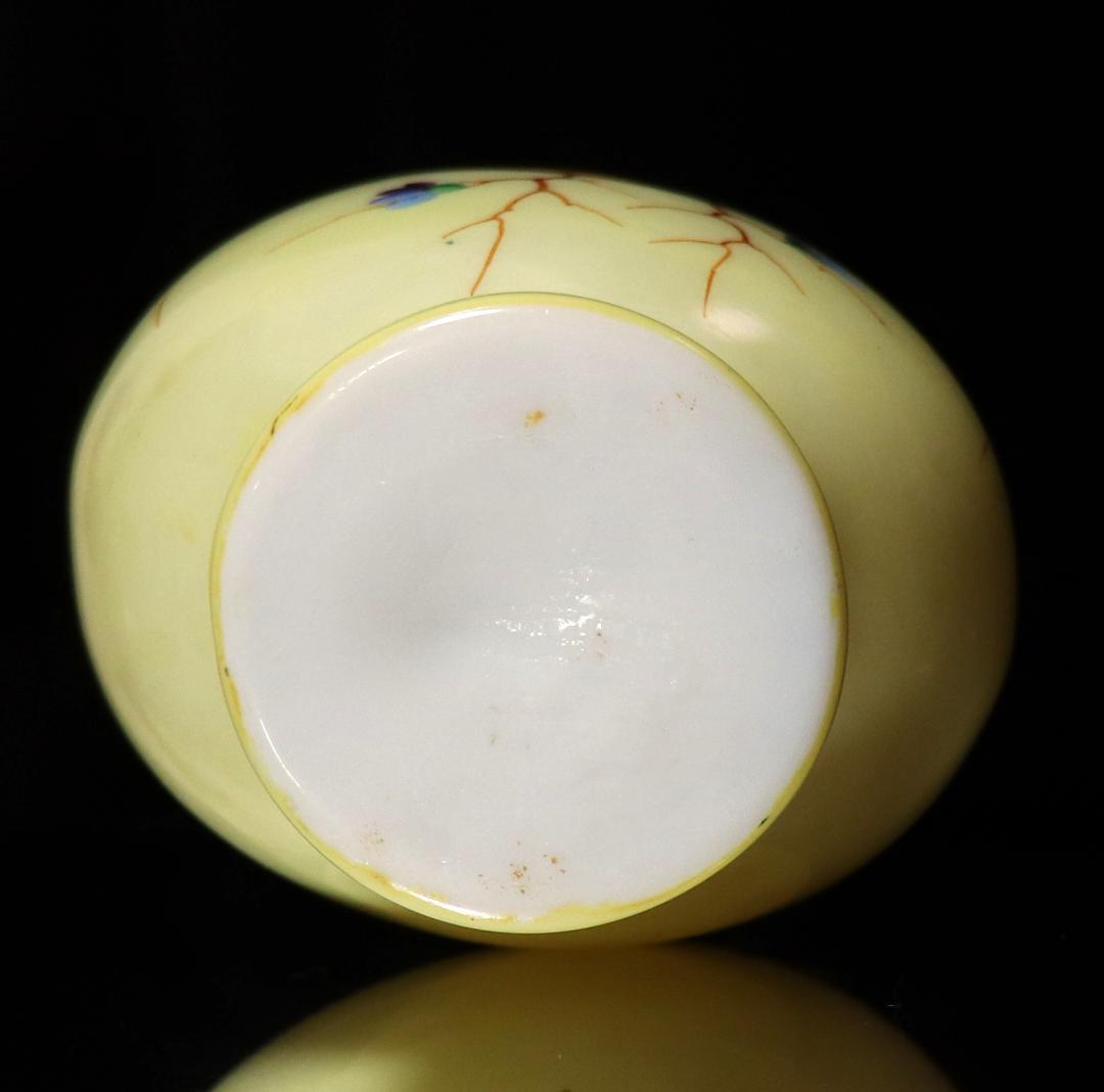 オールド・バカラ レア 淡黄色 オパーリンクリスタル製手彩色日本趣味花鳥図飾壷