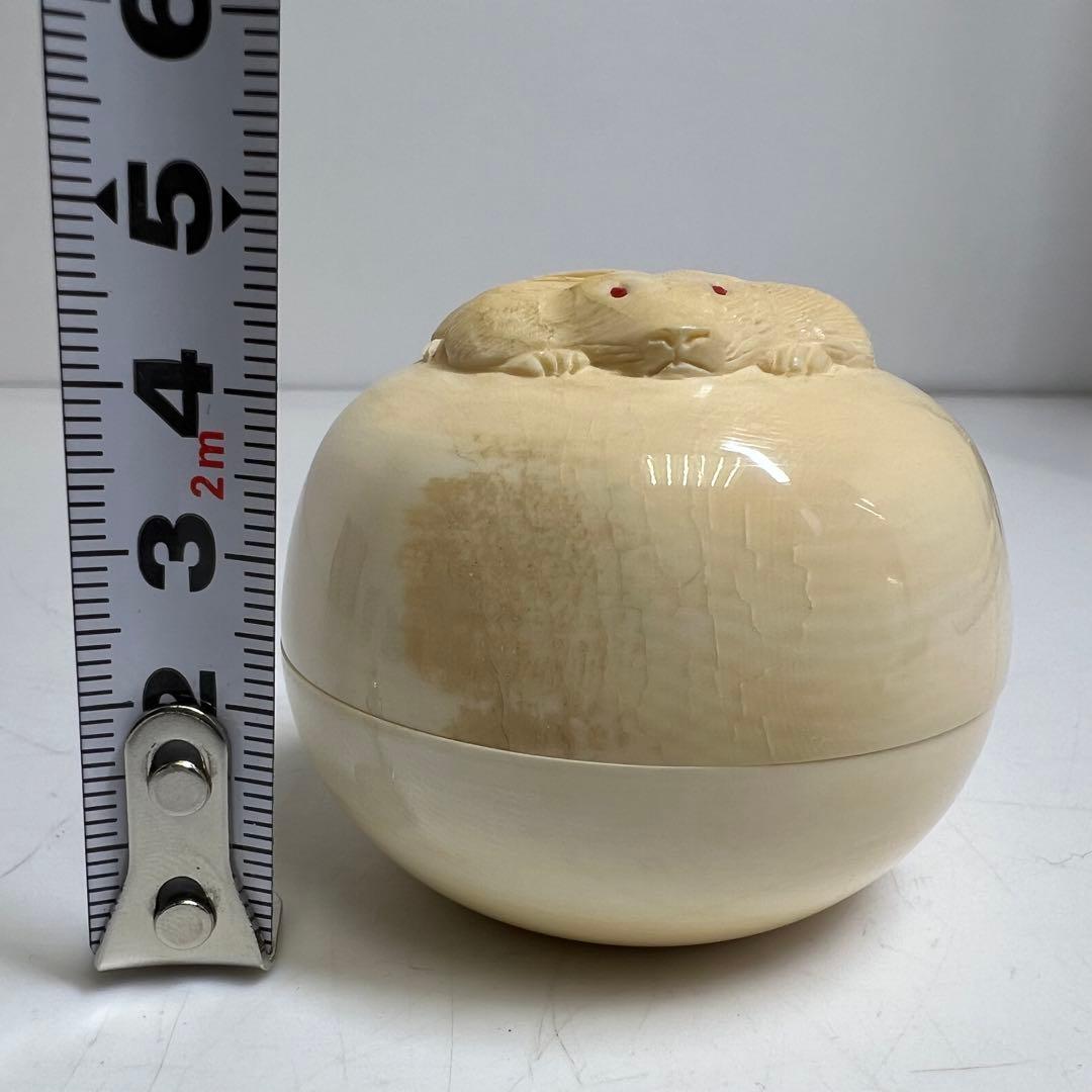 専用　極上　ウサギ　芯彫香合　h4.5cm 東K8-0119☆2F トトエサ