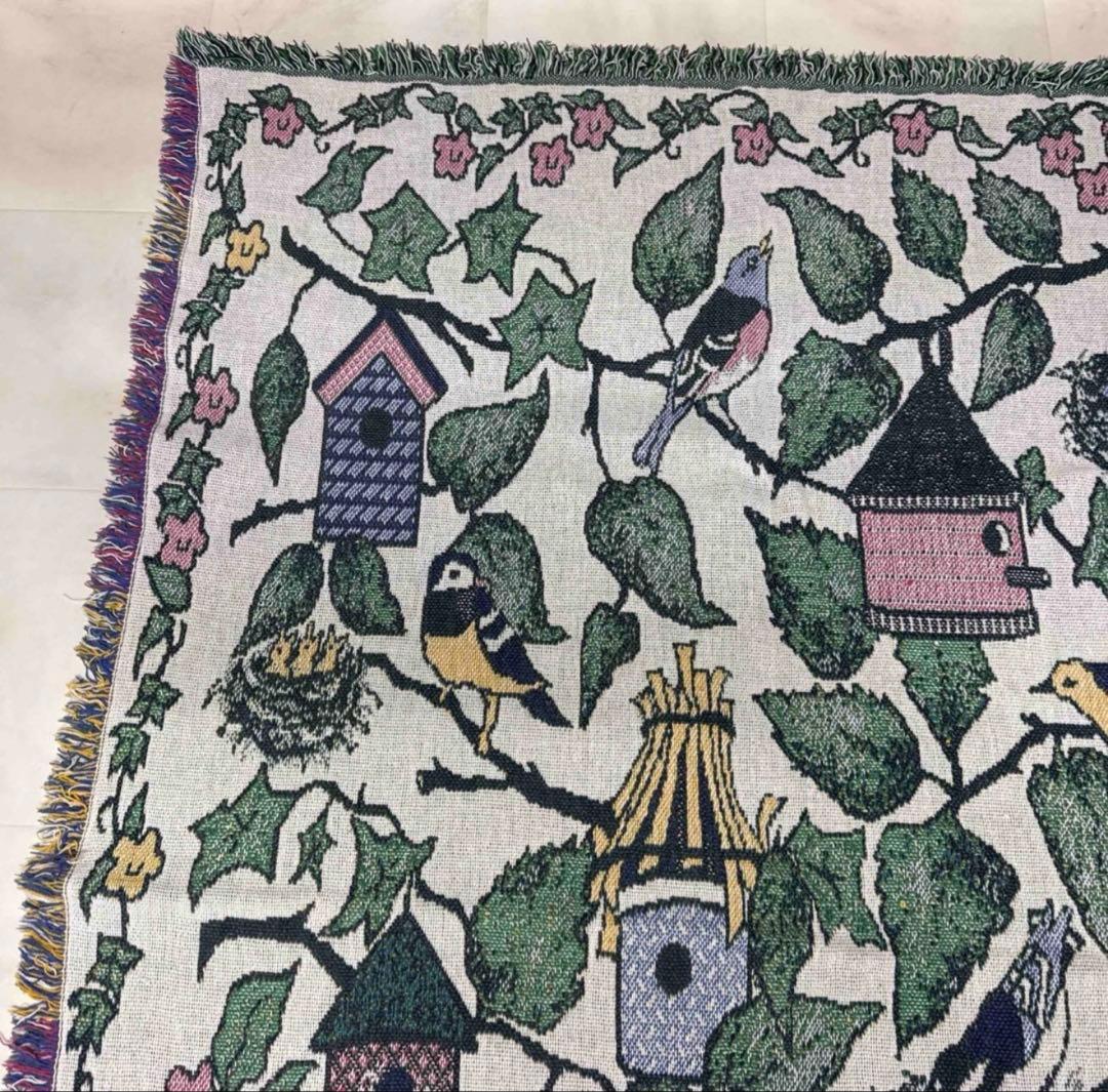 花　鳥　マルチカバー　ソファーカバー　ヴィンテージラグ　178x123