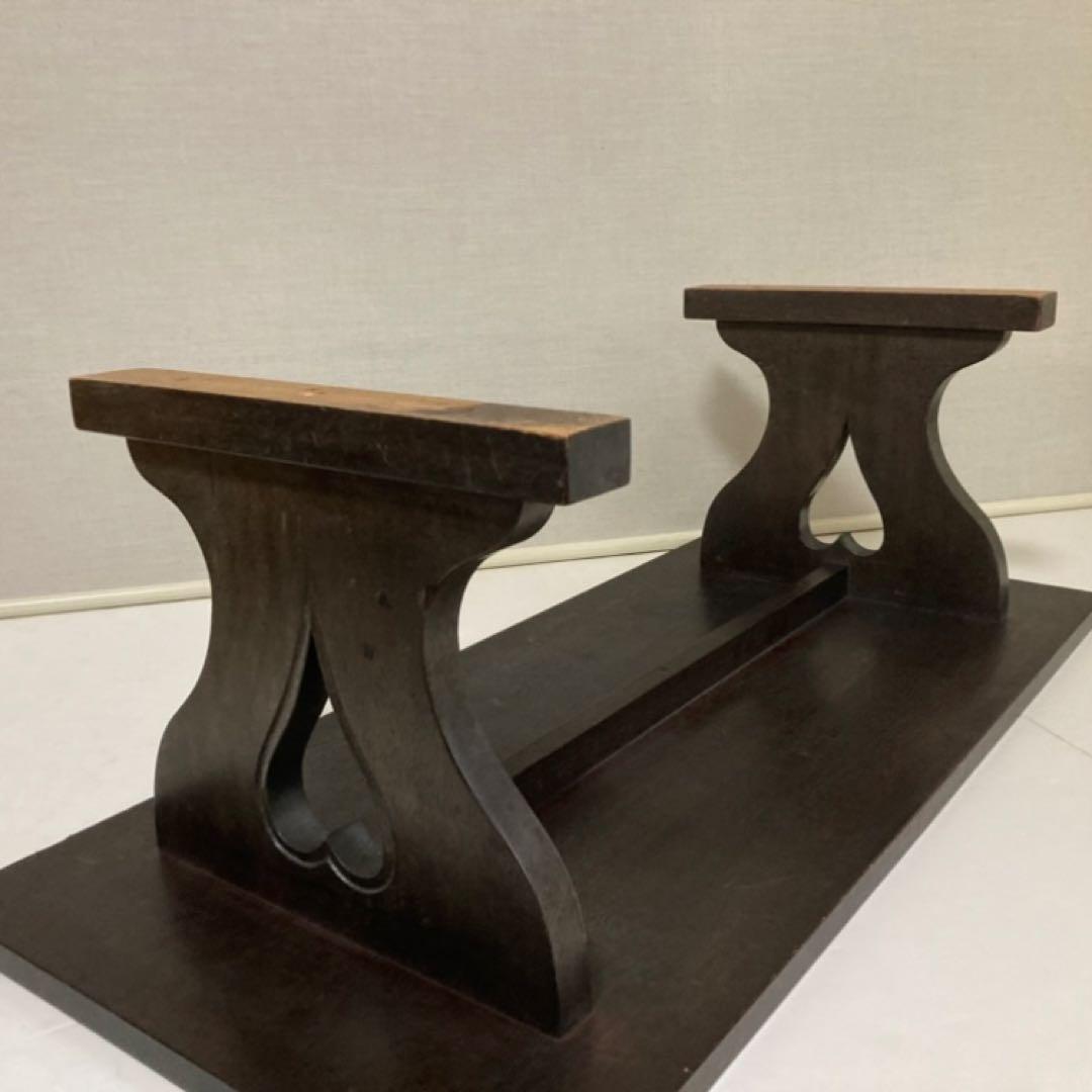 古い味のある文机 座卓 置物台 飾り棚 大型 透かし ハート型 木製 レトロ