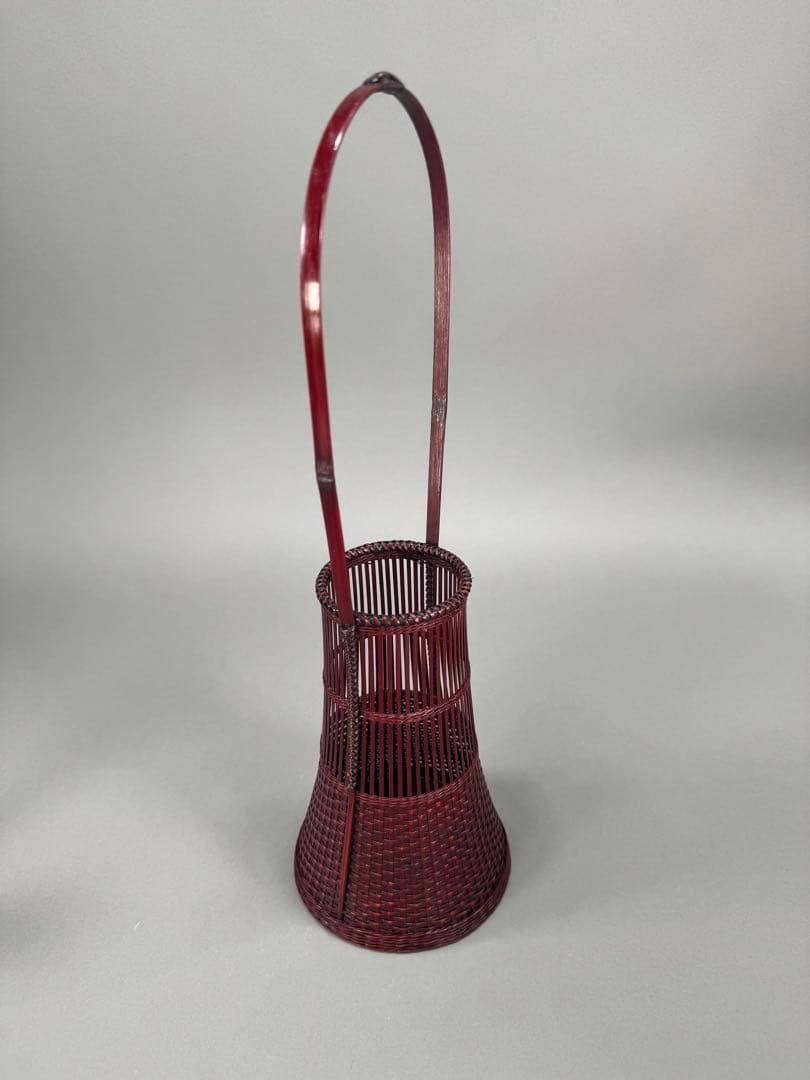 竹籠　渡辺竹清作　いけばな　茶花　花入　小原流　竹細工　竹編手付　花器　華道具