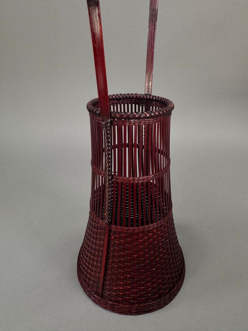 竹籠　渡辺竹清作　いけばな　茶花　花入　小原流　竹細工　竹編手付　花器　華道具