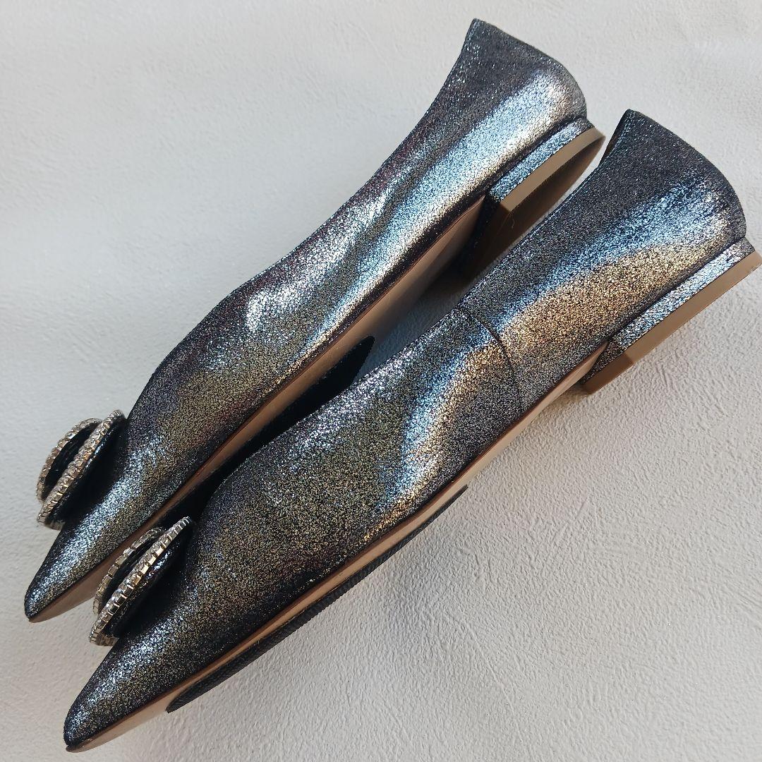 ピッピシック フラットシューズ パンプス ラメ グリッター ビジュー 大きい38