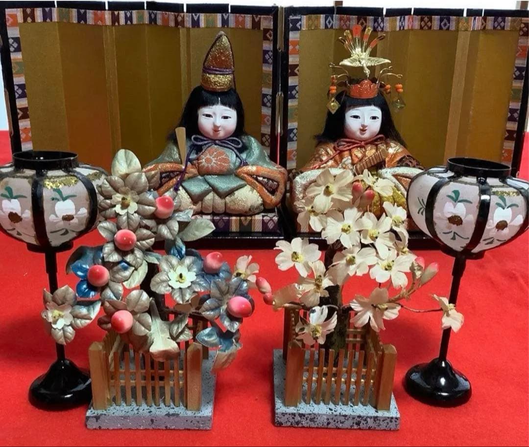 木目込み人形　１５人揃え】西陣織着物　ひな祭り お雛様古民具