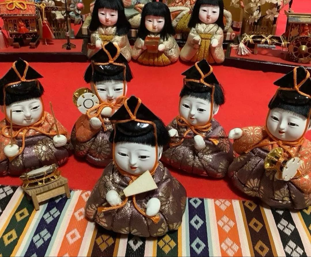 木目込み人形　１５人揃え】西陣織着物　ひな祭り お雛様古民具