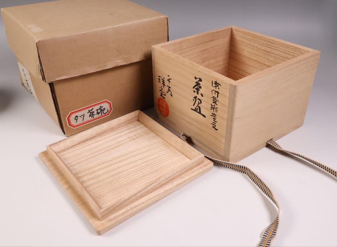 茶道具 平安 手塚祥堂(手塚央) 染付黄彩竜文 茶碗 共箱 龍 京焼【MB92】