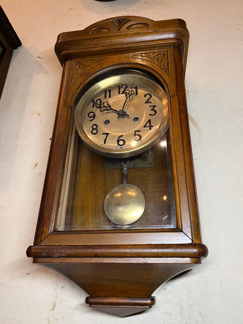 ユンハンス　横幅広型　柱時計　古時計　振り子　レトロ　アンティーク時計　精工舎