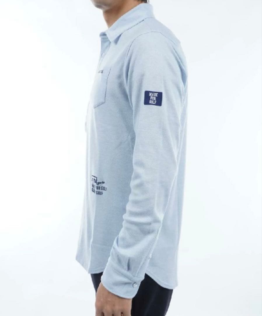 新品 パーリーゲイツ ストレッチカノコスムースピーチ 長袖ポロシャツ(5)L/青