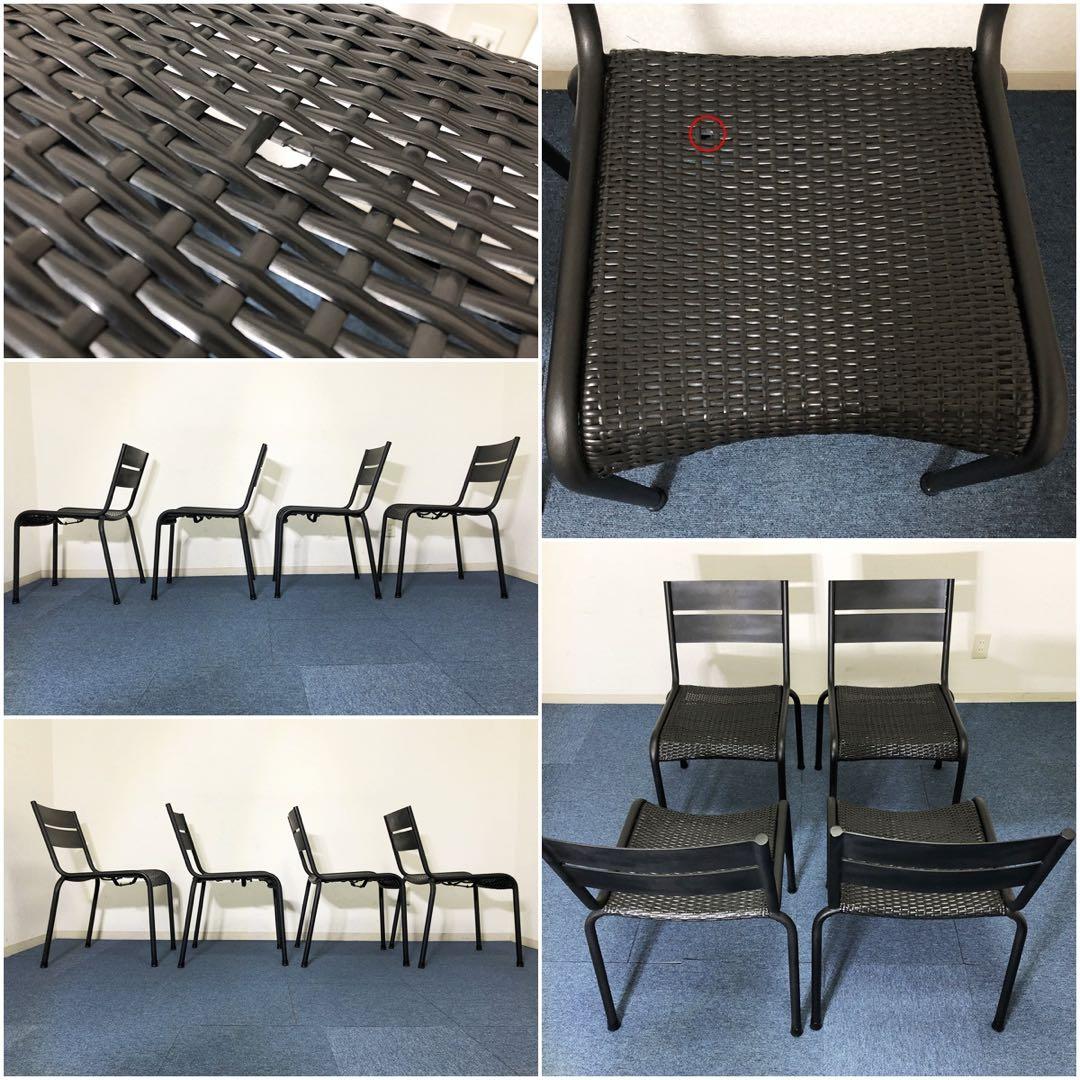 ガーデンチェア4脚セット 屋内外対応メッシュPPブラックチェア スタッキング可能