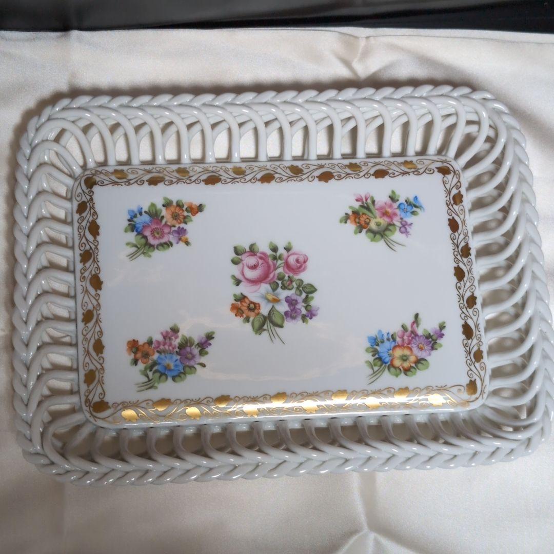 【綺麗♪】　HEREND ヘレンド 透かし編み ヌードルワーク トレイ