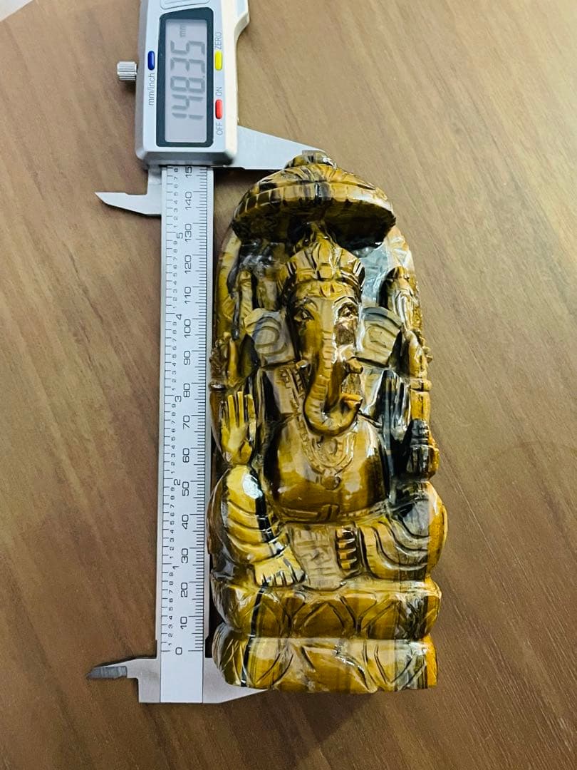 天然石　縁起物　置物　タイガーアイ　ガネーシャ像　パワーストーン　金運