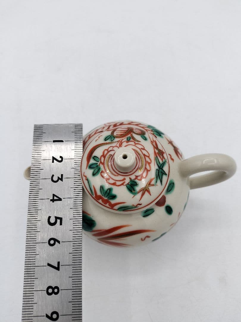 c793 煎茶　廻し篭セット 赤絵 後手急須 晃雲作 廻し籠　茶道具 古物