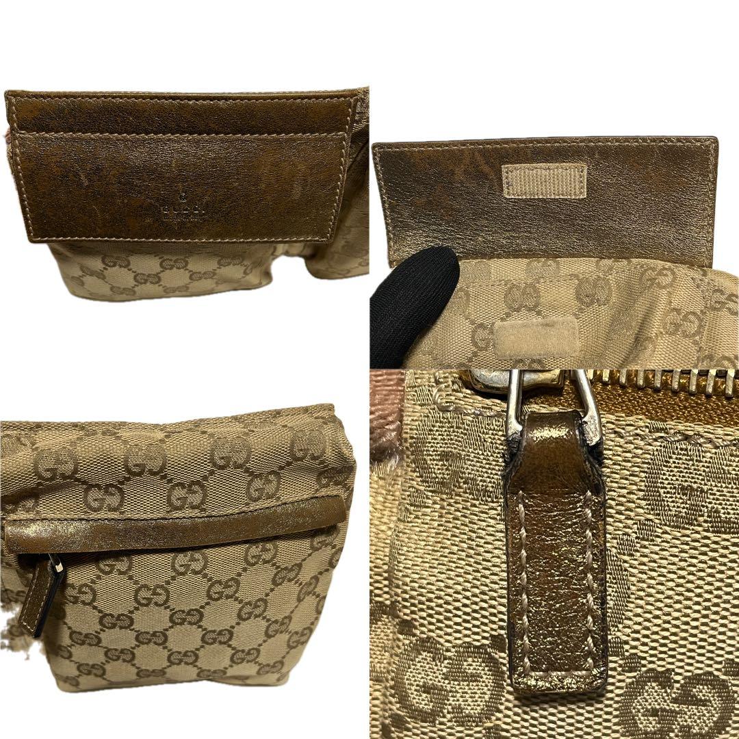 GUCCI GGキャンバス ウエストバッグ ボディバッグ ベージュ ゴールド