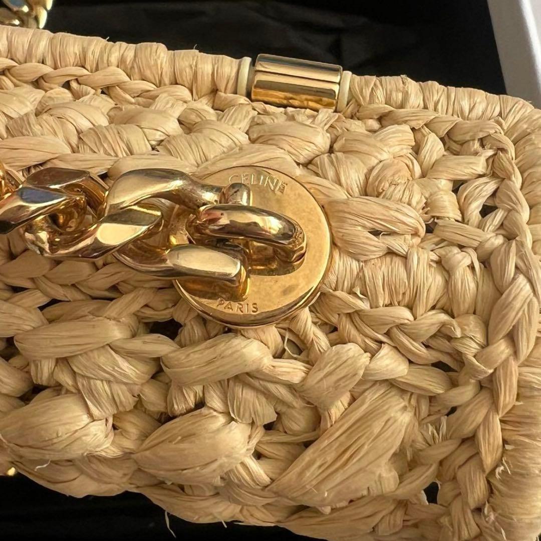 CELINE ラフィアバッグ CLAUDE チェーンショルダーバッグ カゴバッグ