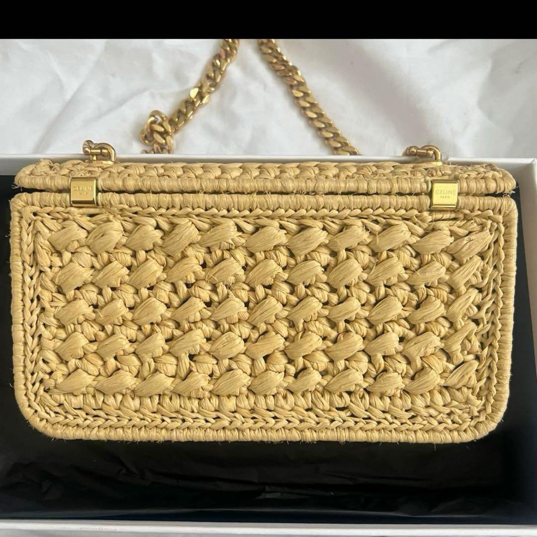 CELINE ラフィアバッグ CLAUDE チェーンショルダーバッグ カゴバッグ