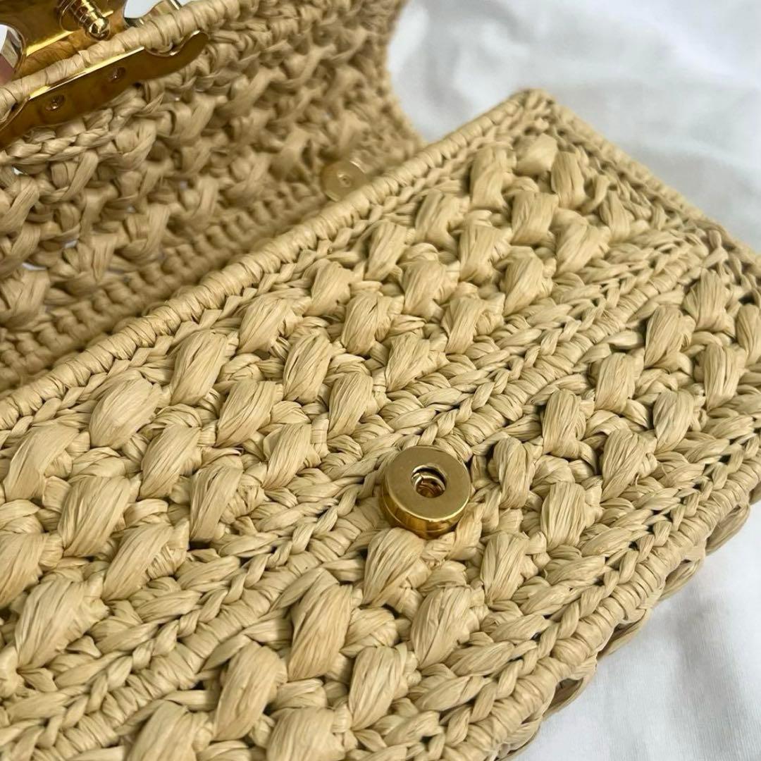 CELINE ラフィアバッグ CLAUDE チェーンショルダーバッグ カゴバッグ