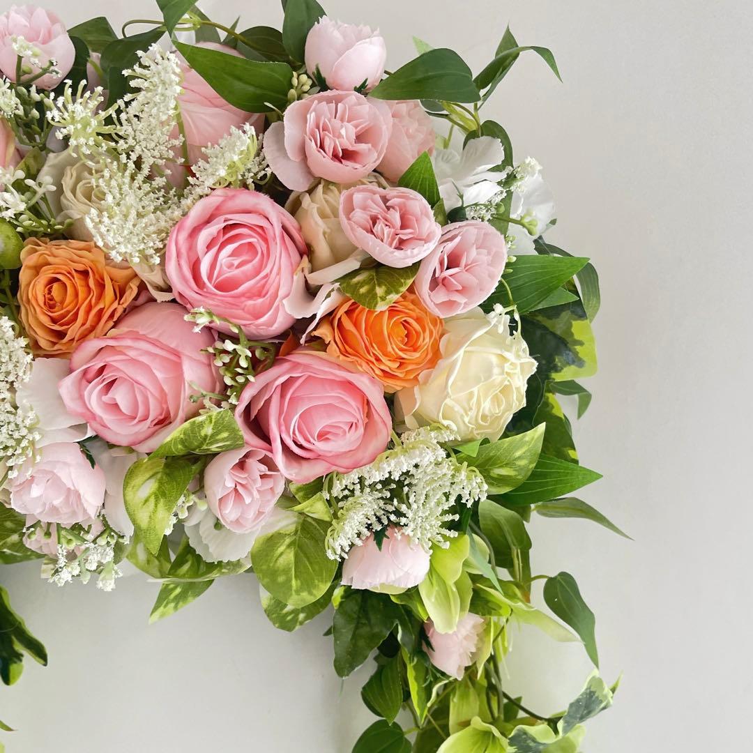 春を纏う 薔薇咲き誇るエレガントアーチリース｜光触媒フラワー｜玄関・インテリア